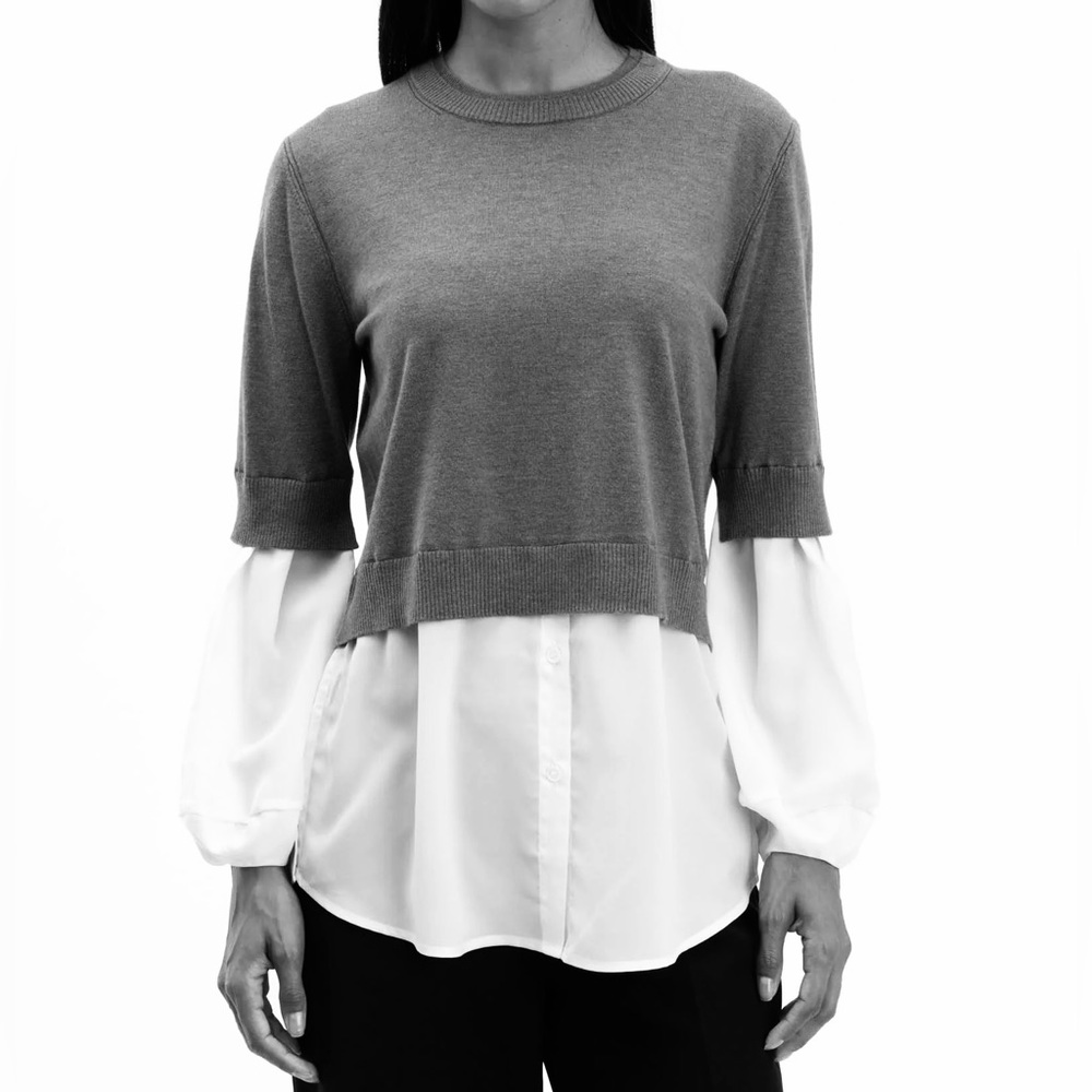 Double Crew Neck Twofer Sweater